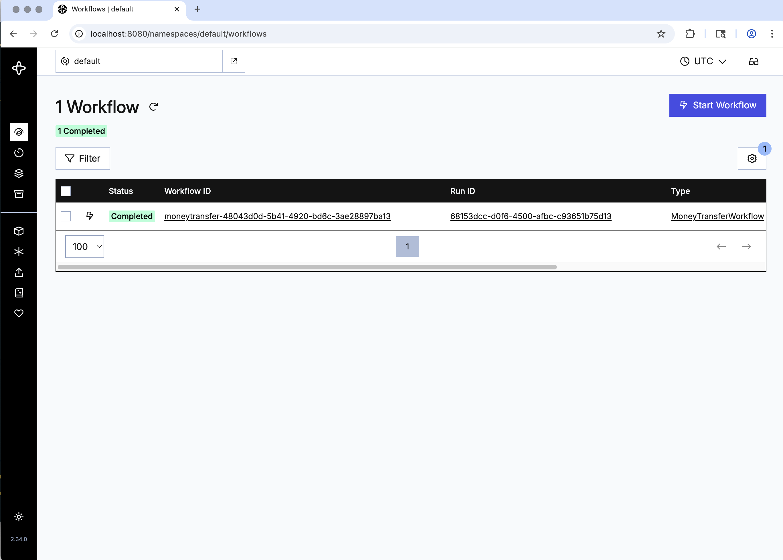 The screen listing Workflow Executions